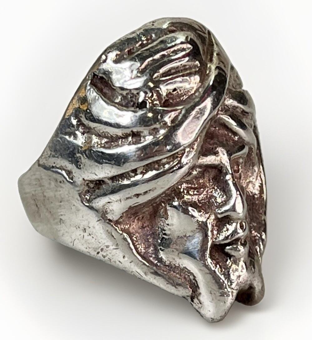 Vintage Sterling Silver Figural Turban Man Statement Ring Sz 10 19.7g